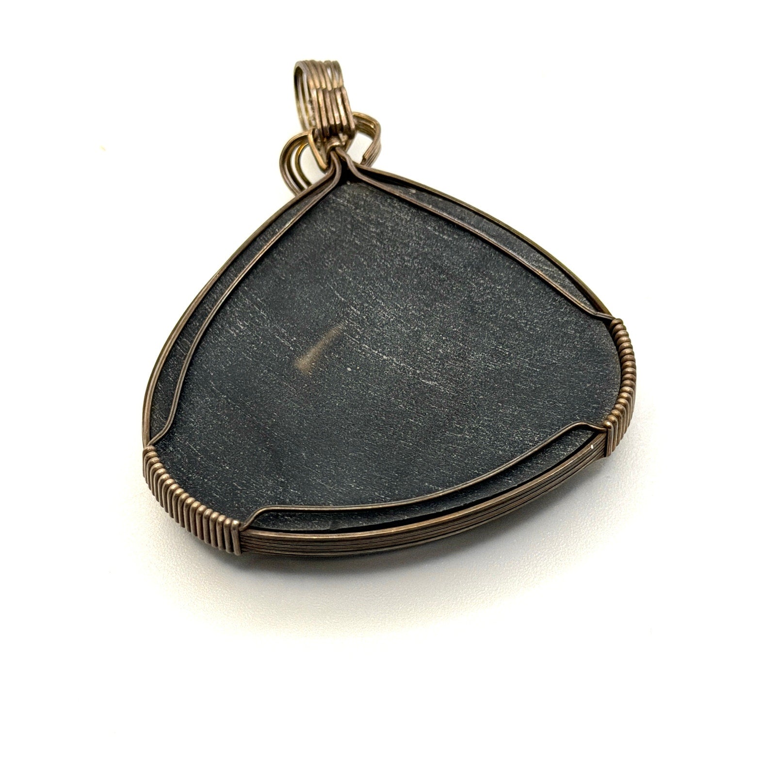 Vintage 90s Black Onyx Druzy Sterling Silver Wire Wrap Trillion Pendant