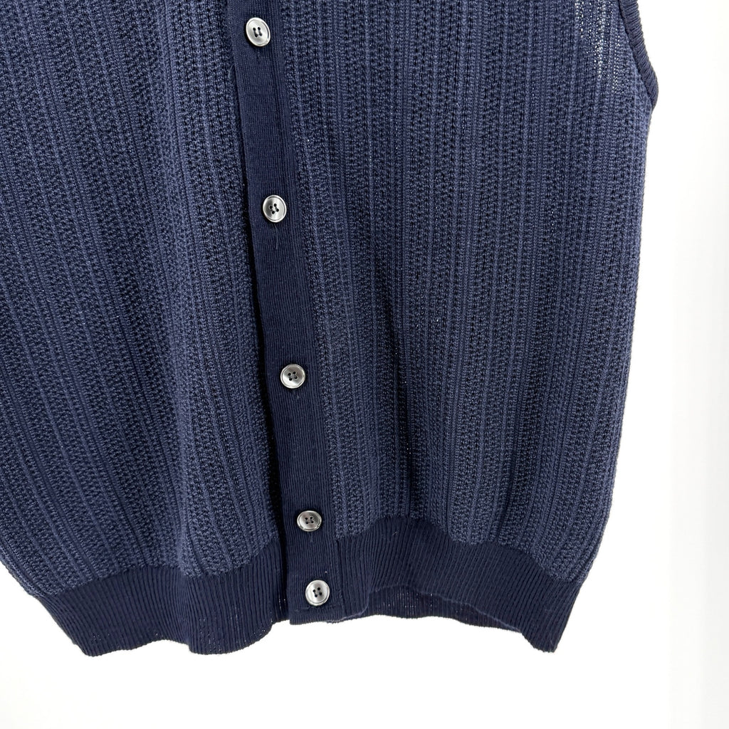 Segreto Navy Blue 100% Merino Wool Ribbed Button Front Cardigan Sweater Vest