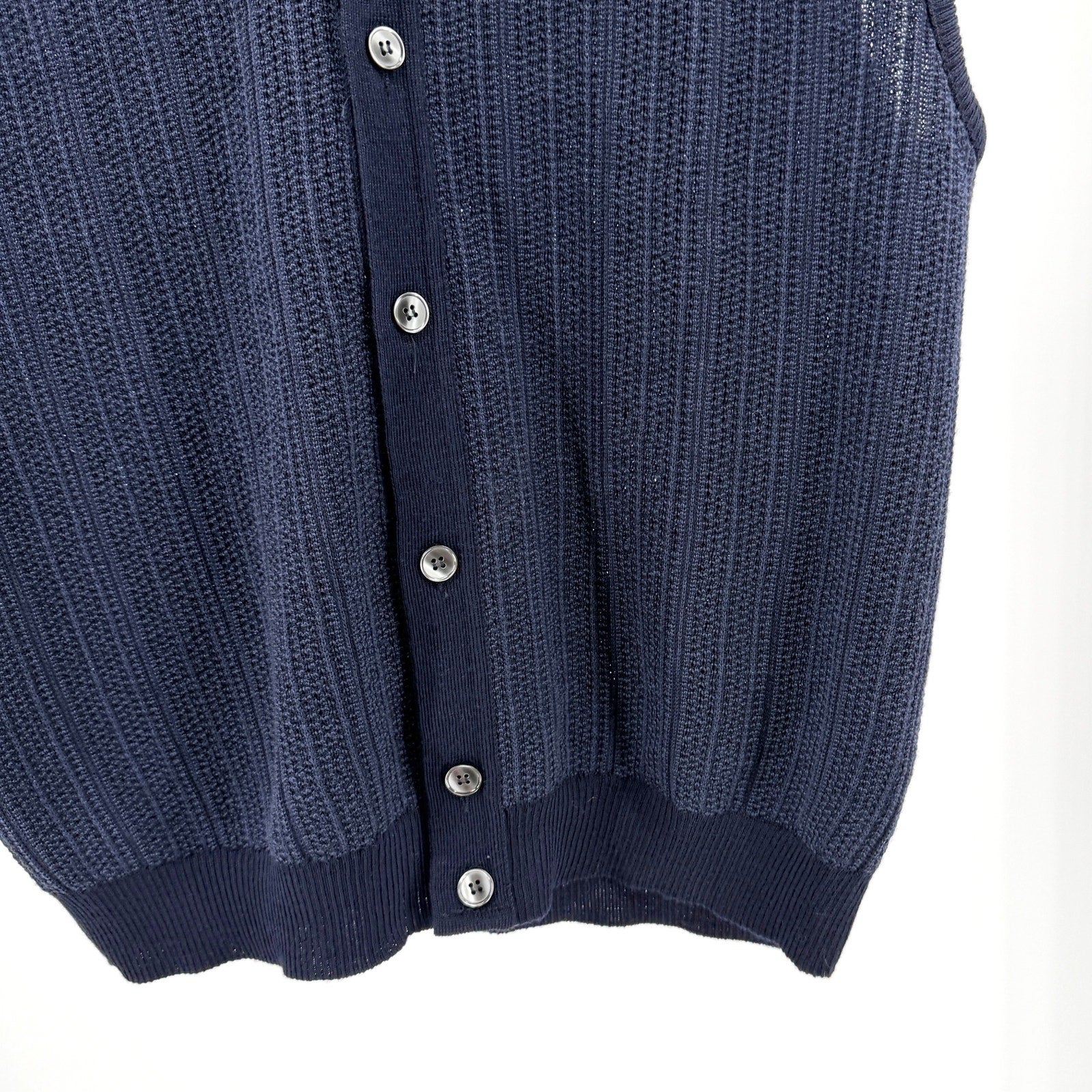 Segreto Navy Blue 100% Merino Wool Ribbed Button Front Cardigan Sweater Vest
