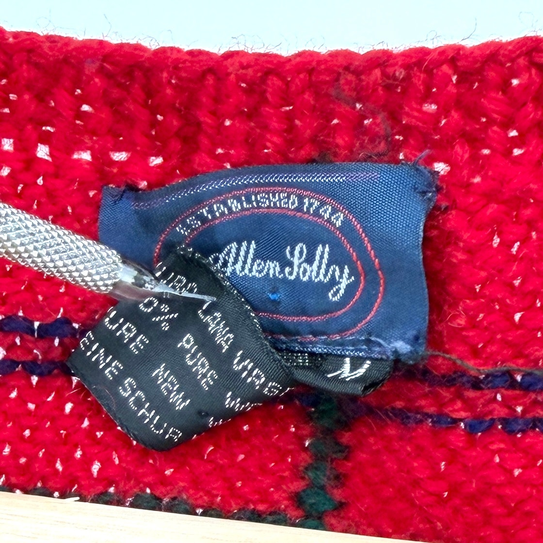 Vintage 80s Allen Solly Red 100% Wool Tartan Preppy V-Neck Sweater Vest
