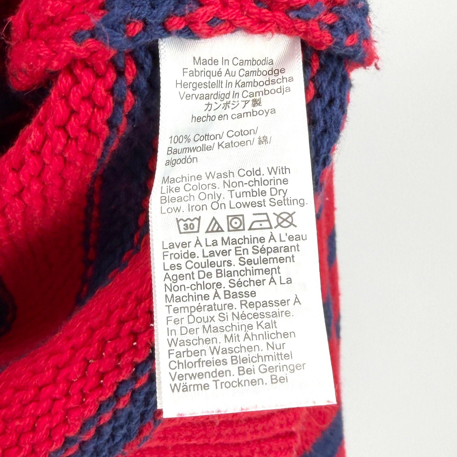 J.Crew Red Navy Blue 100% Cotton Striped Roll Top Mock Neck Sweater