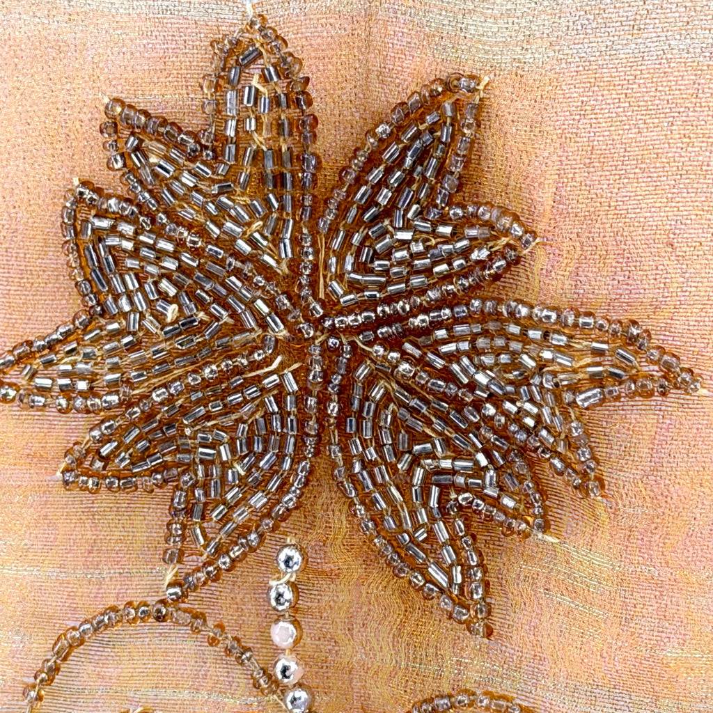 Vintage 80s Tan-Chho Green Gold Maximalist Beaded Sheer Shoulder Pad Duster