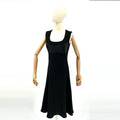 Vintage 90s Evan-Picone Black Beaded Satin Trim Cocktail Midi Dress