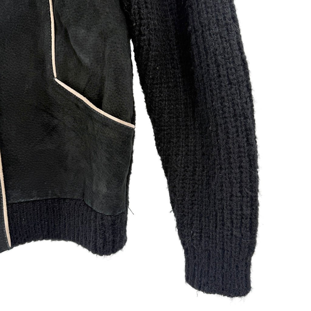 Vintage 70s Sweater Bee Black Suede Trim Zip-Front Sweater Jacket