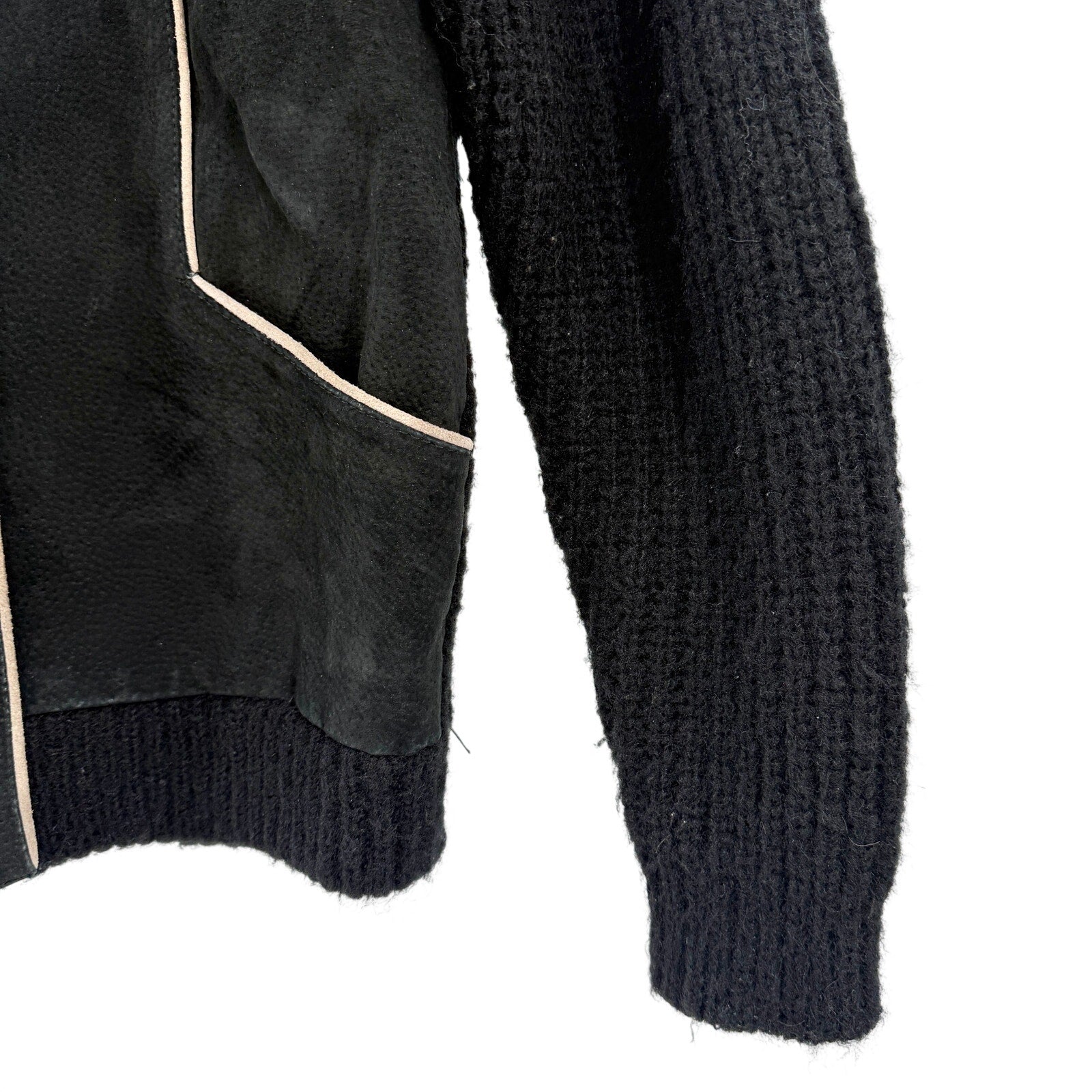 Vintage 70s Sweater Bee Black Suede Trim Zip-Front Sweater Jacket