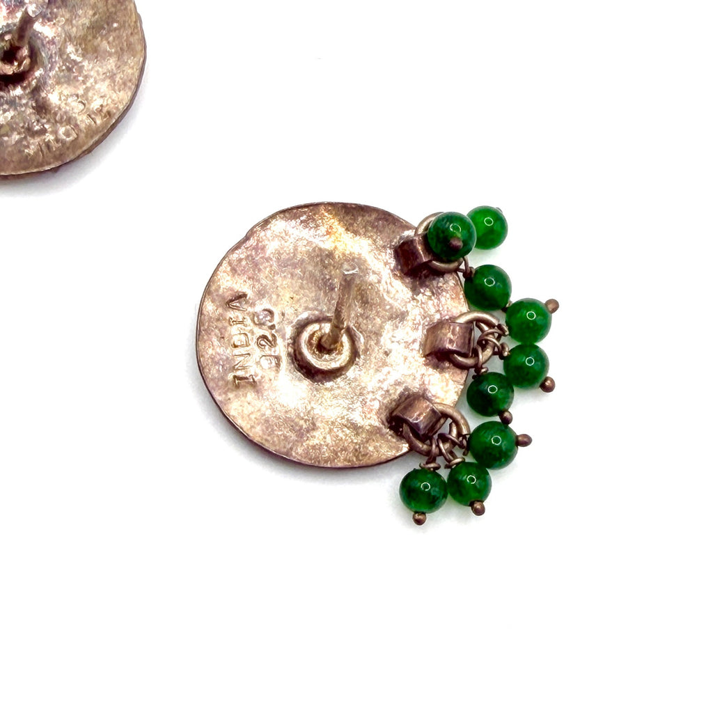 Vintage 90s Blue Green Enamel Stamped Sterling Silver India Stud Drop Earrings