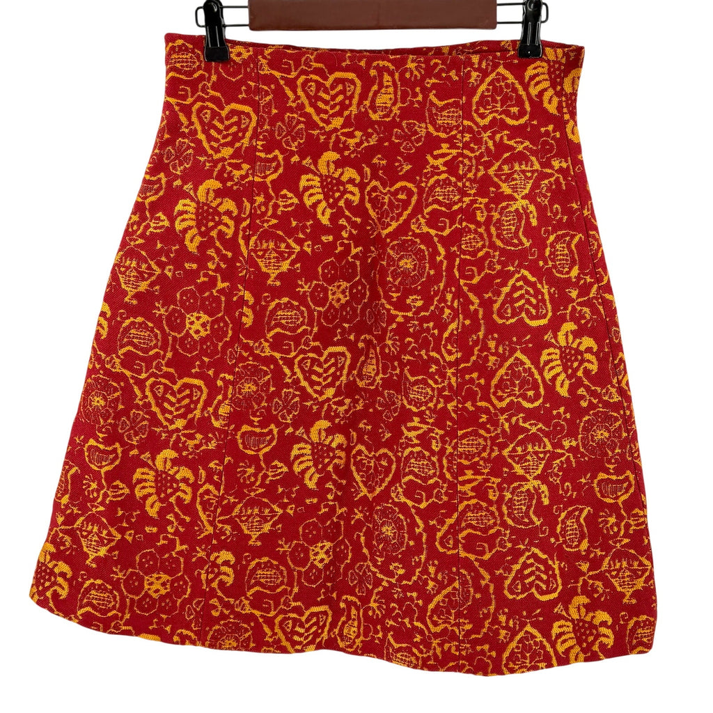 Bimba & Lola Brick Red Yellow Textured Tapestry A Line Skirt