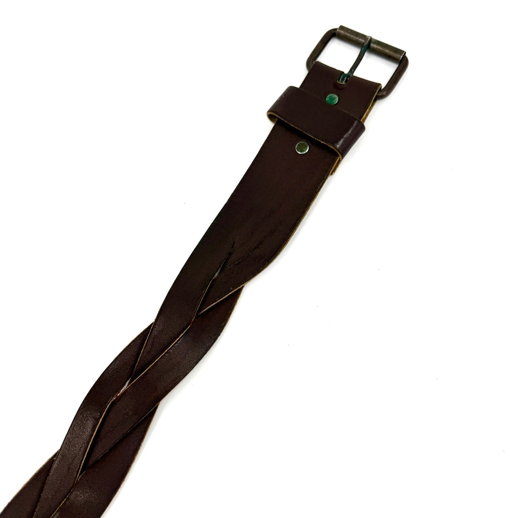 Vintage 90s Wide Brown Genuine Leather Woven Braided Belt