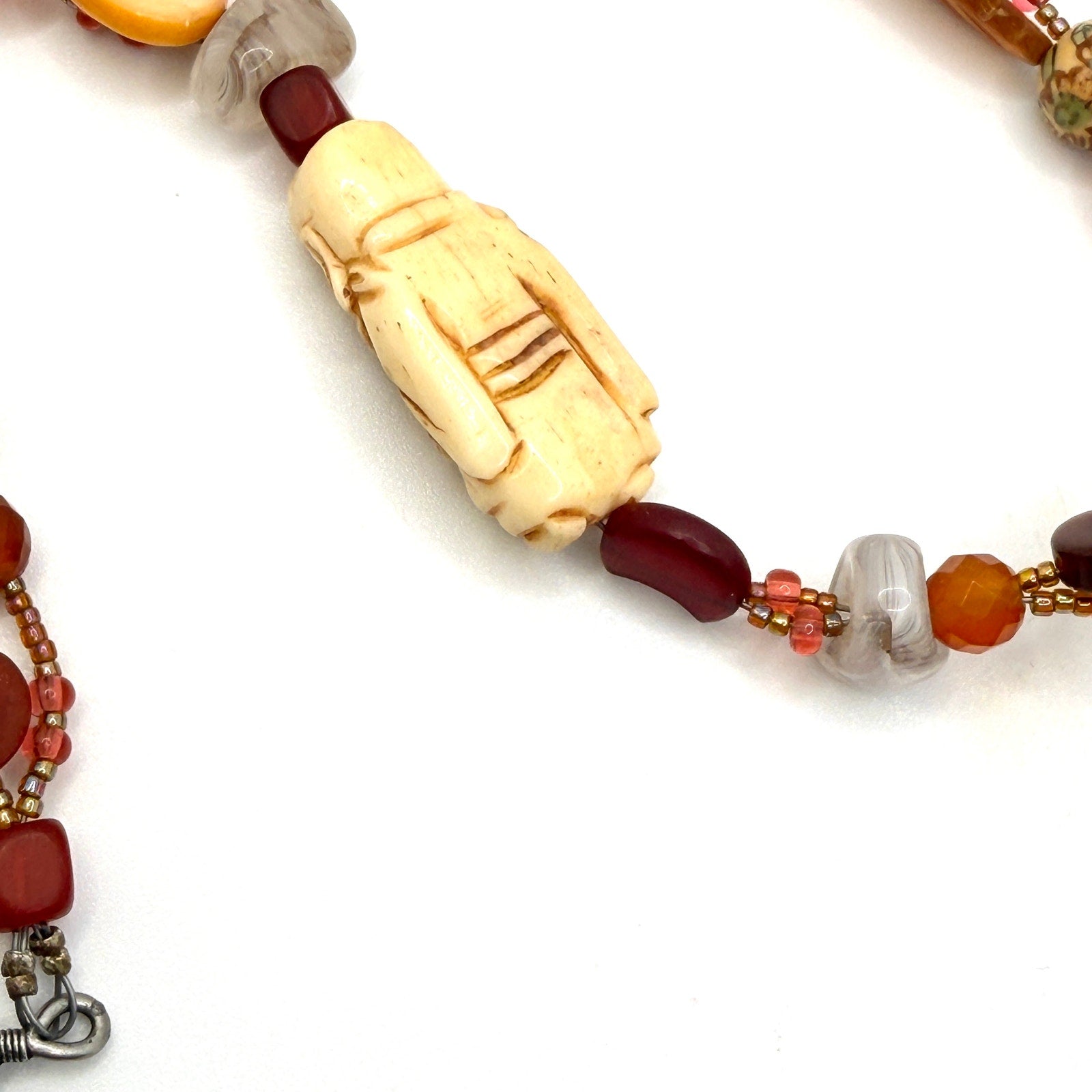 Vintage 90s Chinoiserie Red Jade Panther Carved Immortal Carnelian Necklace