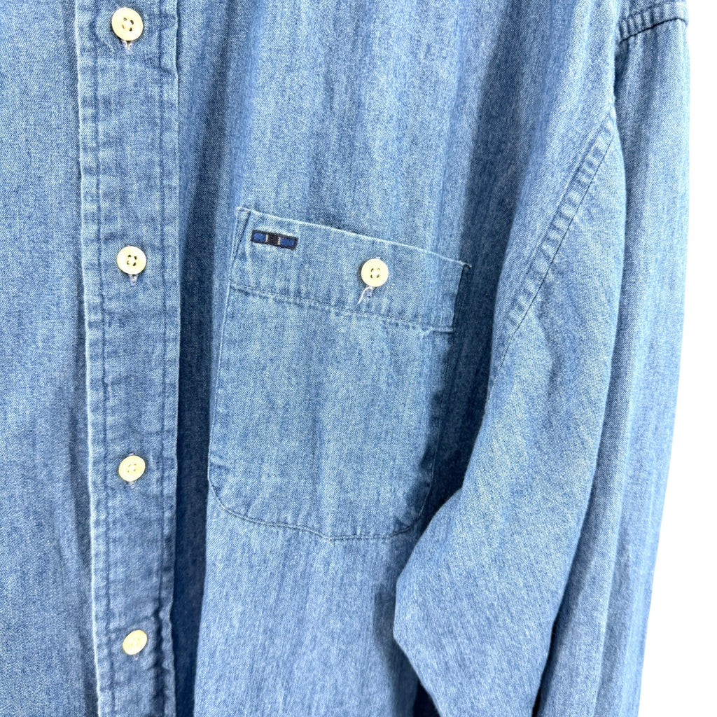 Vintage 90s Alexander Julian Colours Blue 100% Cotton Denim Button-Down Shirt