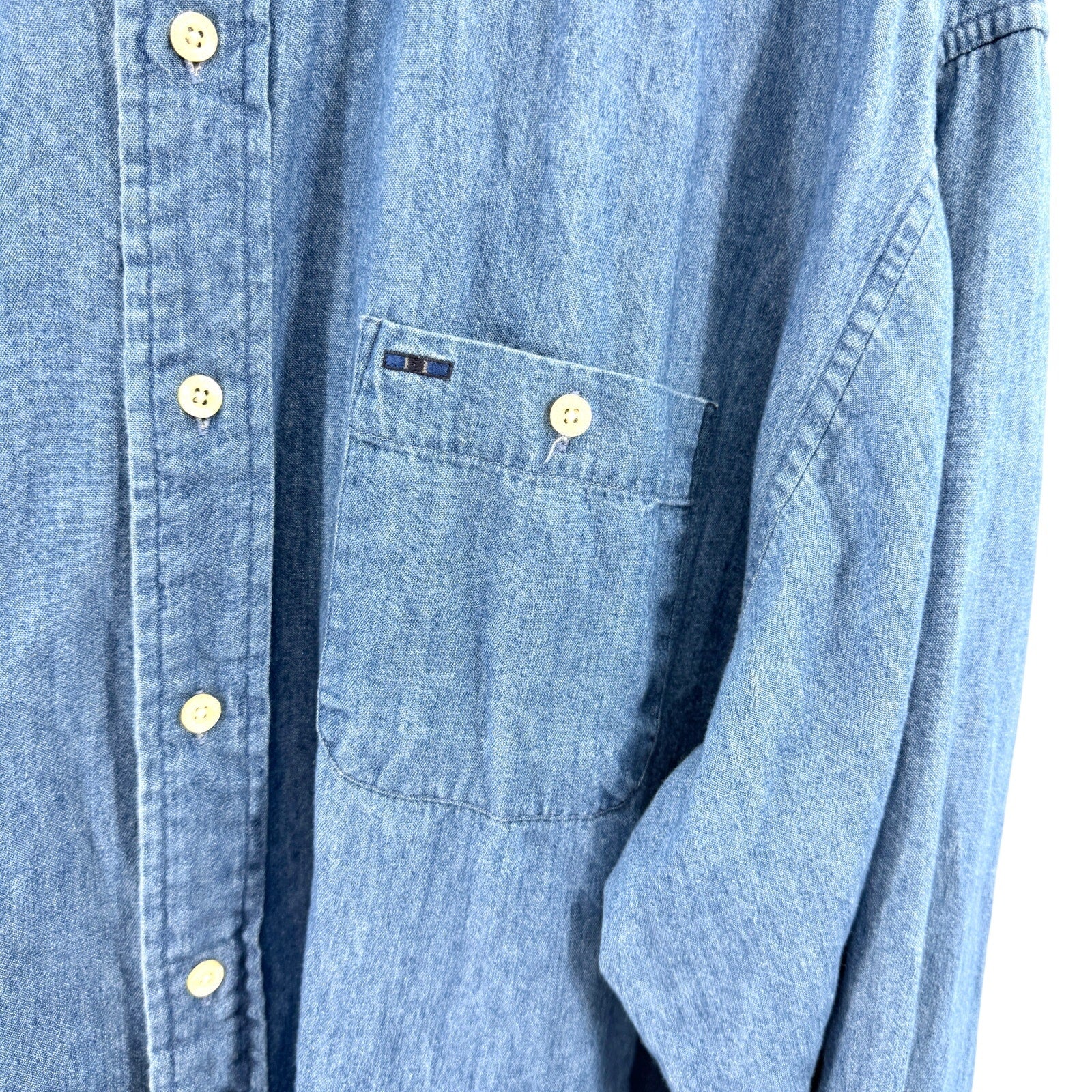 Vintage 90s Alexander Julian Colours Blue 100% Cotton Denim Button-Down Shirt