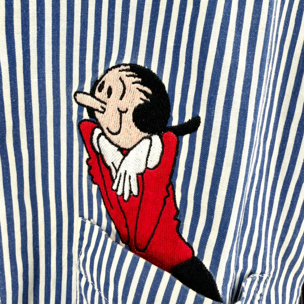 MINT Vintage 90s Too Cute Guetta Bros Popeye Blue Striped Embroidered Shirt