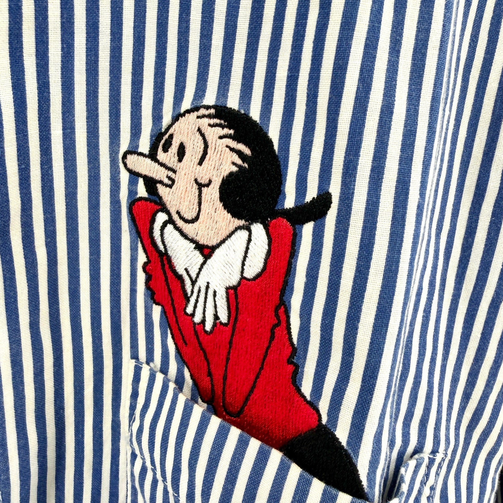 MINT Vintage 90s Too Cute Guetta Bros Popeye Blue Striped Embroidered Shirt
