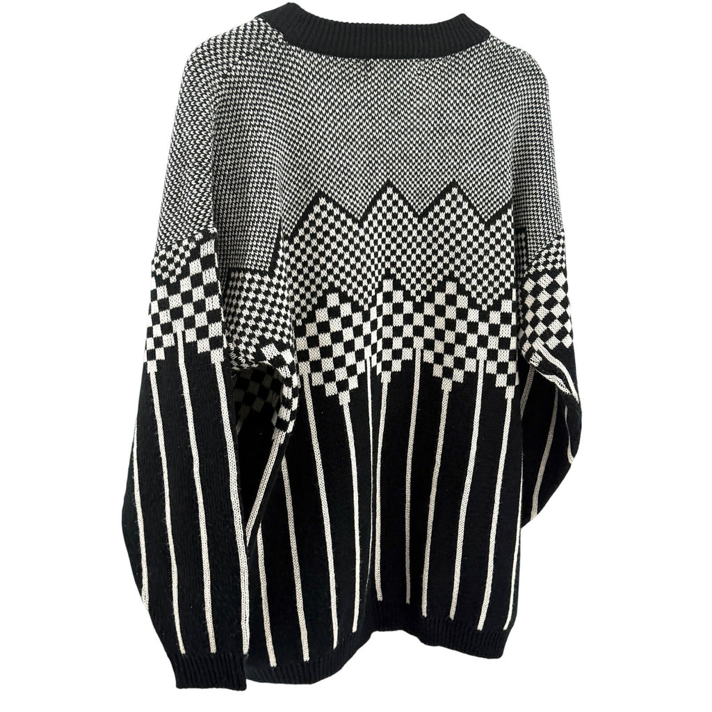 Vintage 80s Gladys Bagley Black White Oversized Abstract Zip Cardigan Sweater