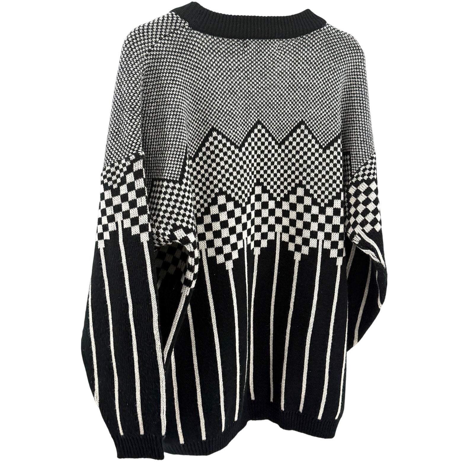 Vintage 80s Gladys Bagley Black White Oversized Abstract Zip Cardigan Sweater