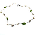 Vintage 90s Sterling Silver Peridot Freshwater Pearl Floating Strand Necklace
