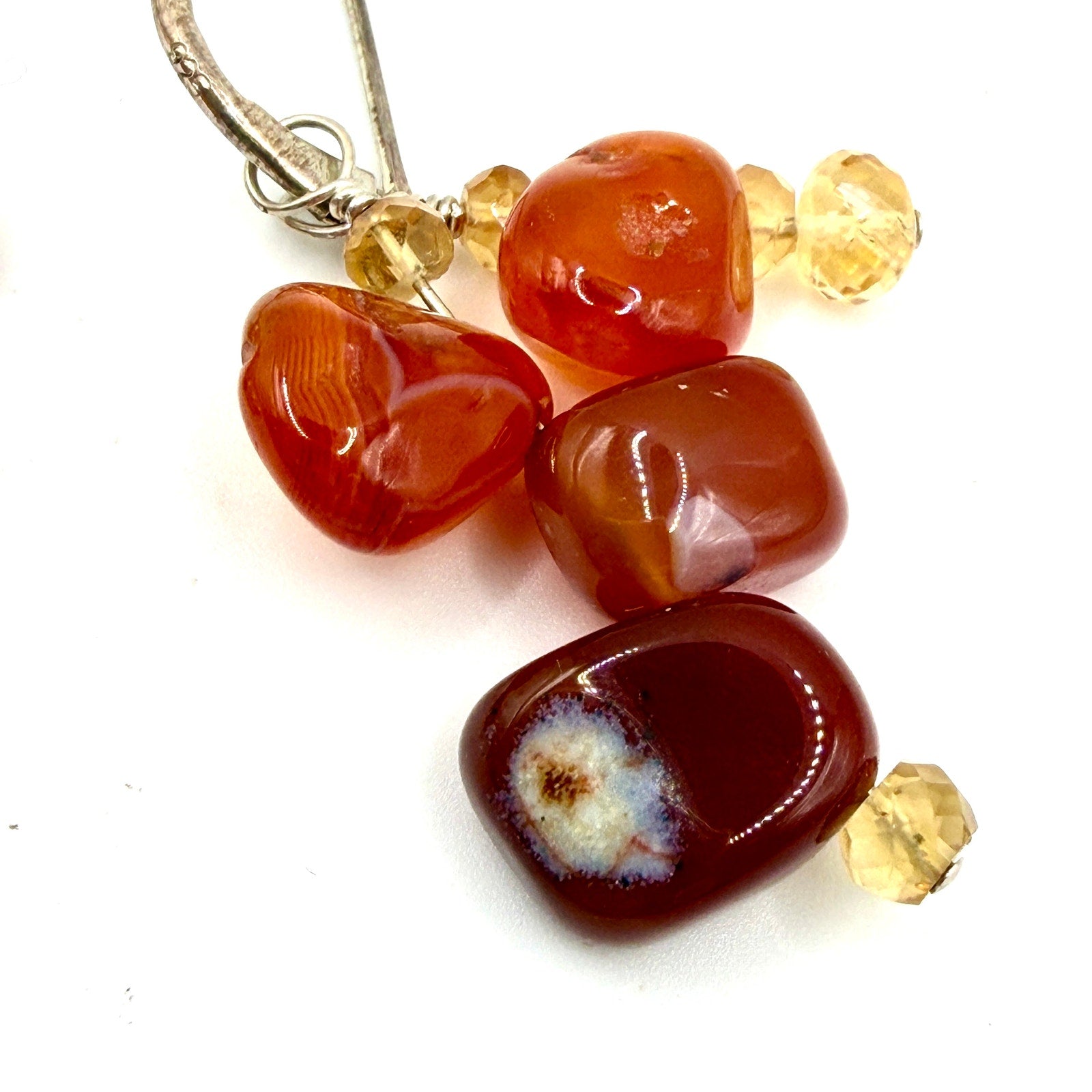 Vintage 90s Carnelian Citrine Nugget Sterling Silver Dangle Earrings
