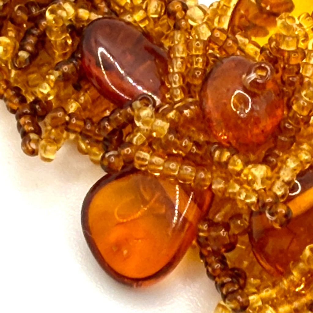 Vintage 90s Amber Gemstone Shag Fringe Beaded Statement Bracelet