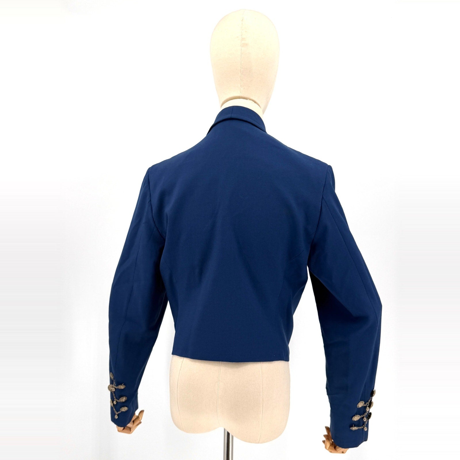 Vintage Blue Silver Aztec Embellishment Custom Cropped Blazer Jacket