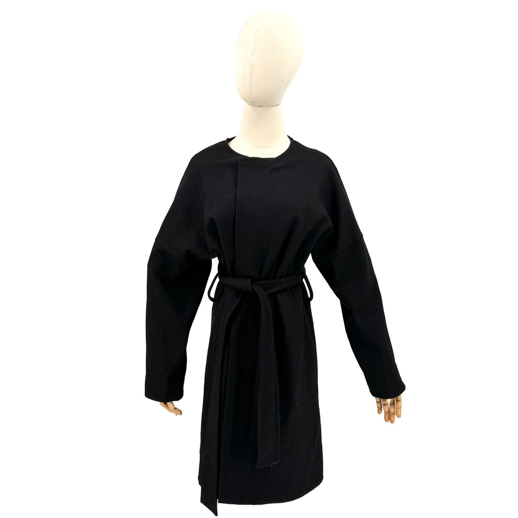 COS Black Wool Cotton Minimalist Belted Duster Jacket