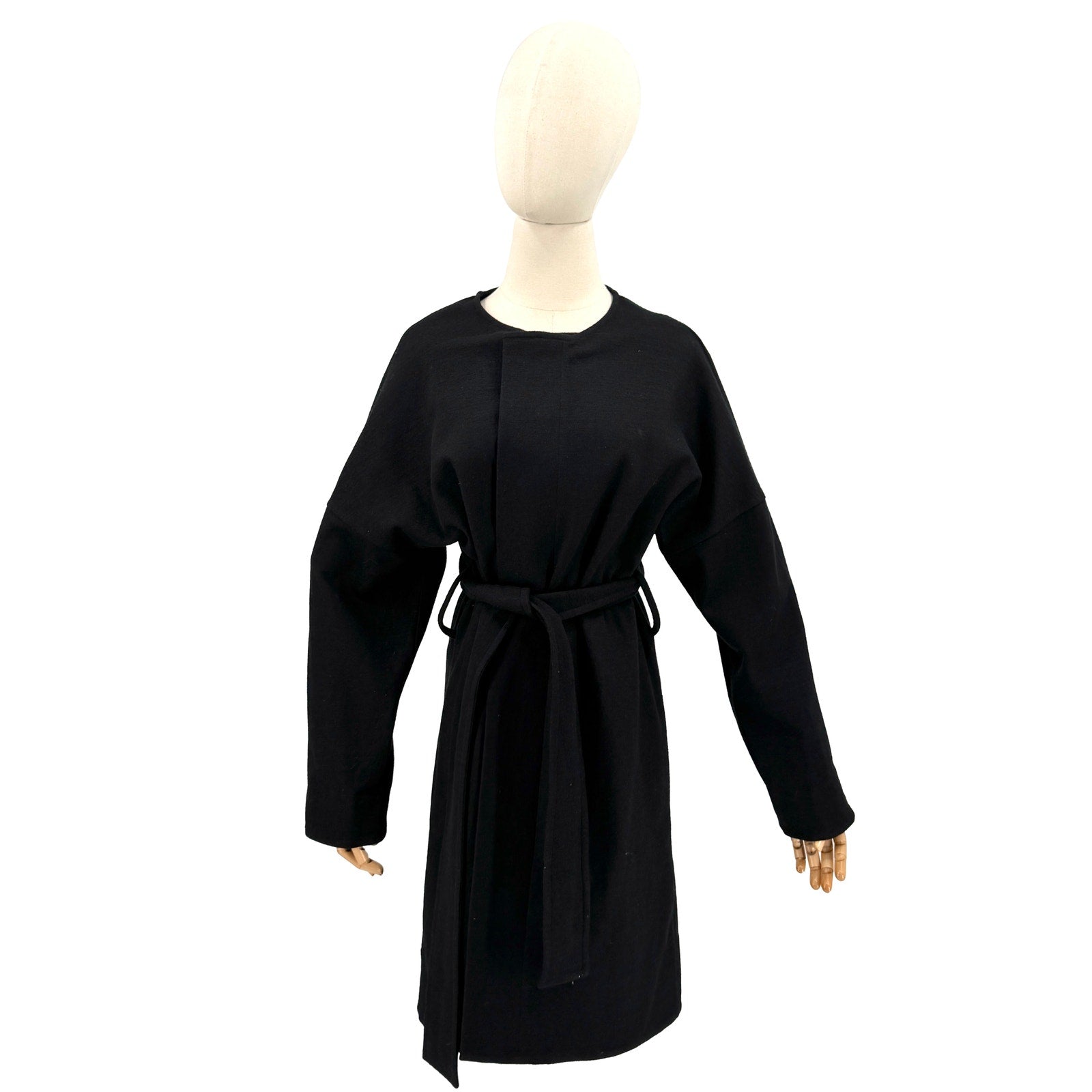 COS Black Wool Cotton Minimalist Belted Duster Jacket