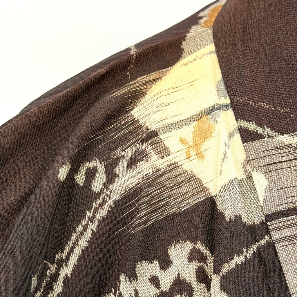 Vintage 50 Showa Era Black 100% Silk Woven Ikat Meisen Kimono Robe Gown