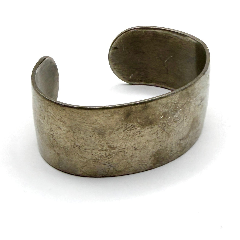 Vintage 70s Matte Pewter Modernist Stamped Wide Cuff Bracelet