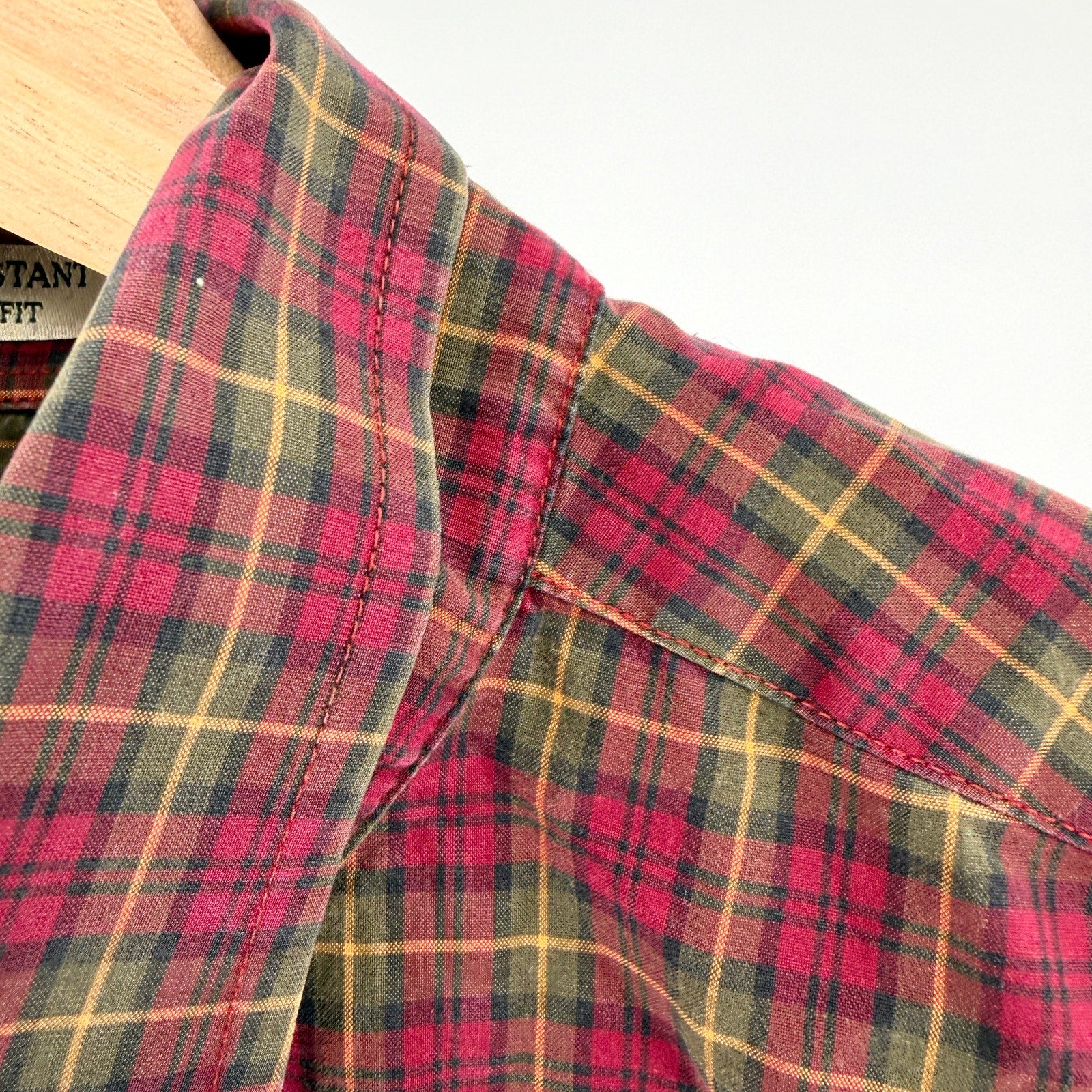 Vintage Y2K L.L. Bean Red Olive Green Plaid 100% Cotton Workshirt