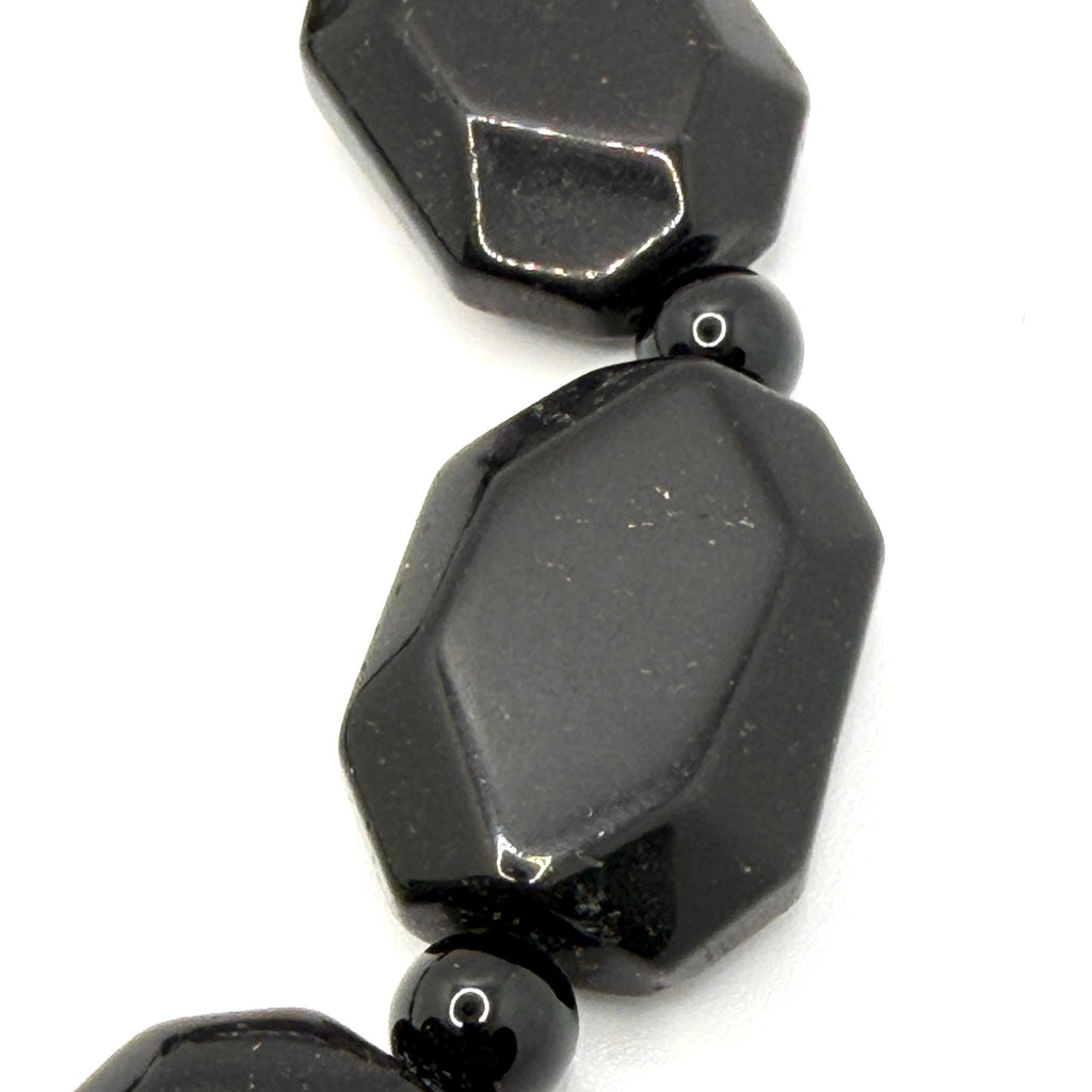 Vintage 90s Black Onyx Faceted Geometric Chunky Statement Necklace