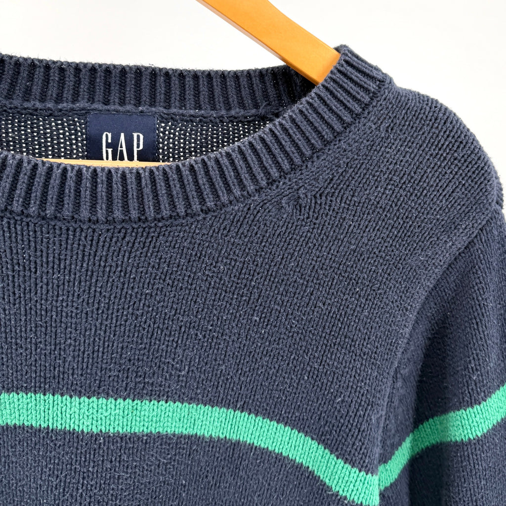 Vintage 90s Gap Navy Blue Teal Striped 100% Cotton Crewneck Sweater