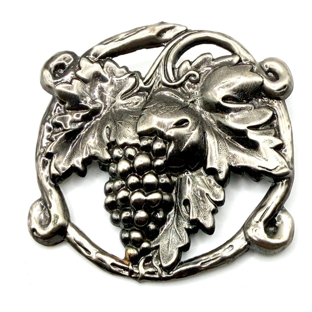 Vintage 80s Silver Tone Grape Cluster Vine Relief Brooch Pin
