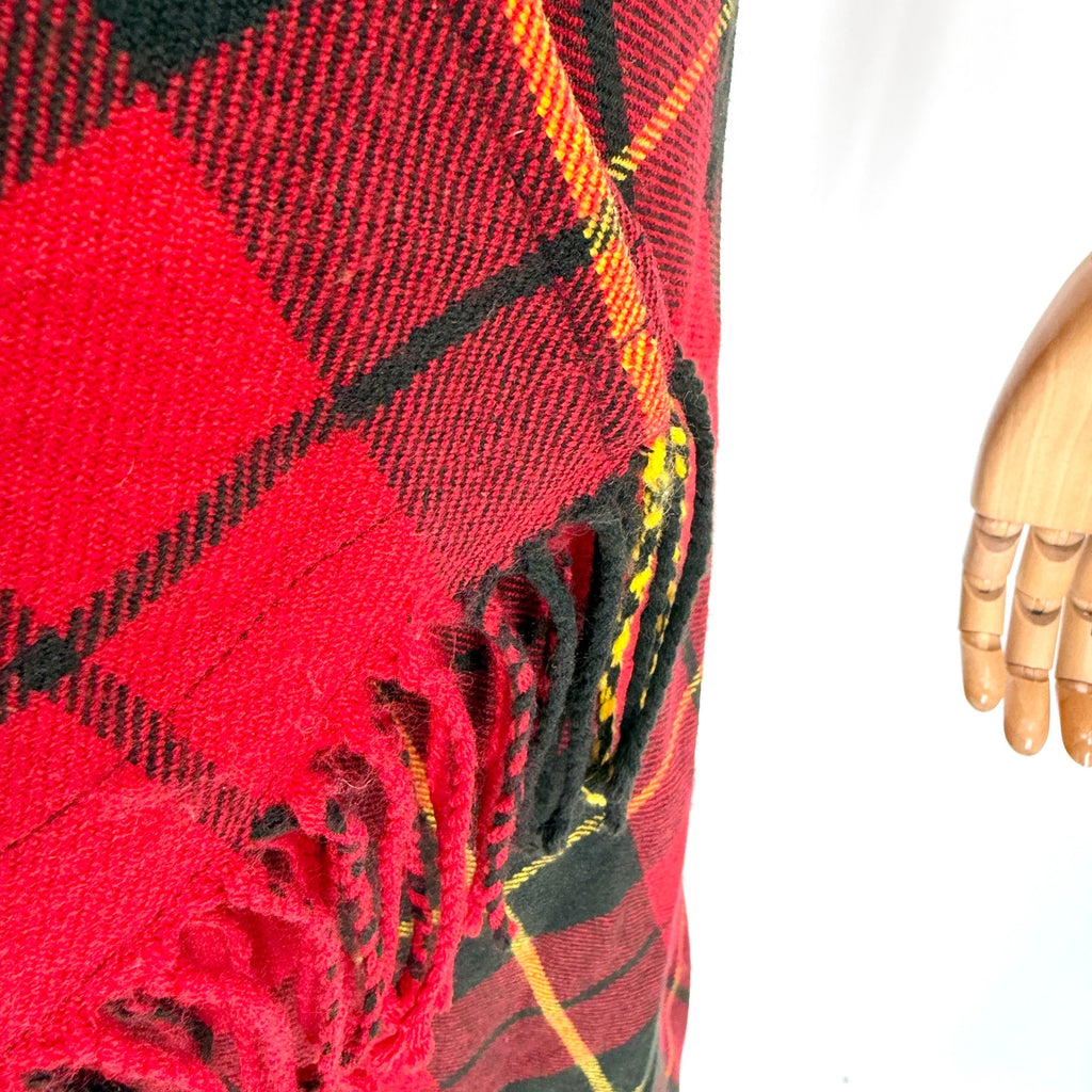 JW Anderson x Uniqlo Red Tartan Plaid Asymmetrical Fringe Midi Kilt Skirt
