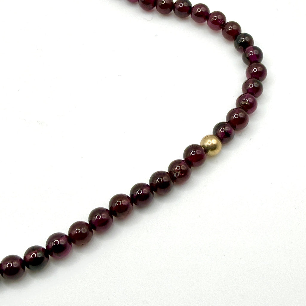 Vintage 90s Deep Red Genuine Garnet Beaded Gold Accent Spacer Strand Necklace