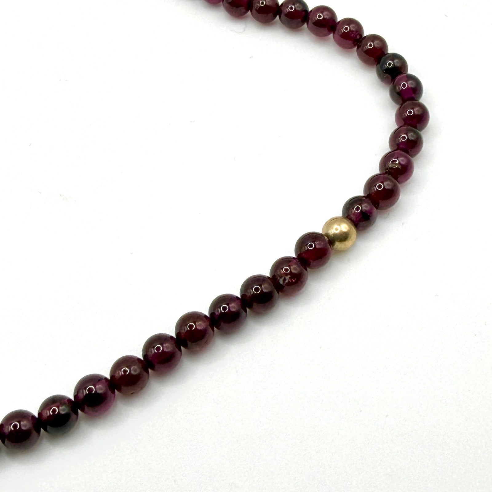 Vintage 90s Deep Red Genuine Garnet Beaded Gold Accent Spacer Strand Necklace