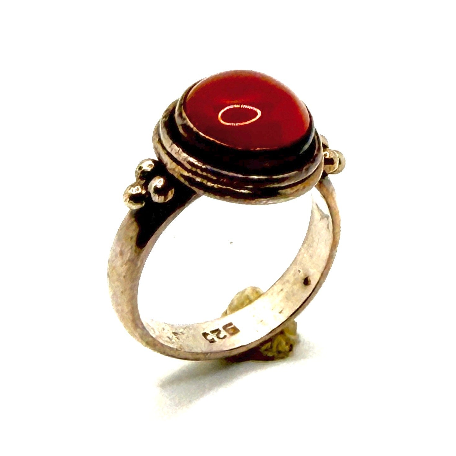 Vintage 90s Sterling Silver Stamped Red Carnelian Cabochon Solitaire Ring