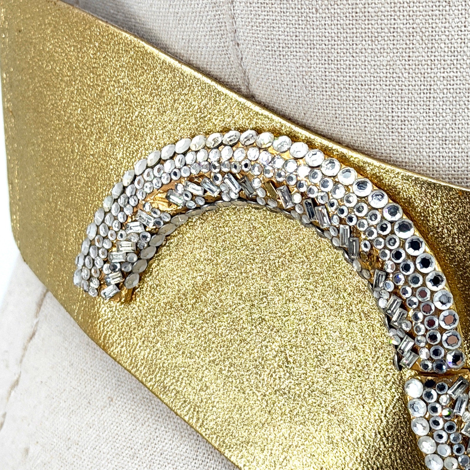 Vintage 80s Henryks Bijoux Gold Genuine Leather Austrian Crystal Belt