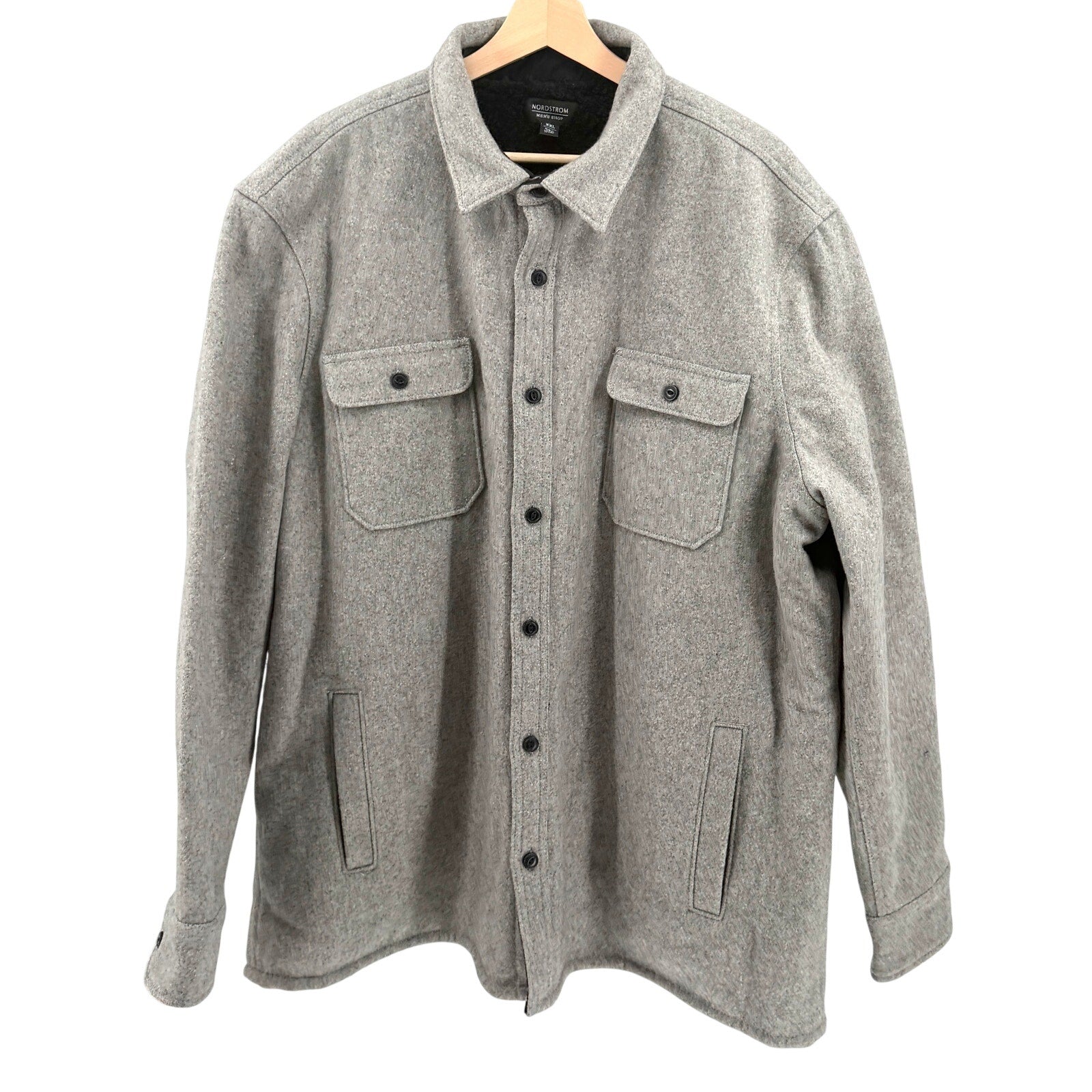 Nordstrom Gray Utility Minimalist Fleece Lined Button Front Shirt Jacket