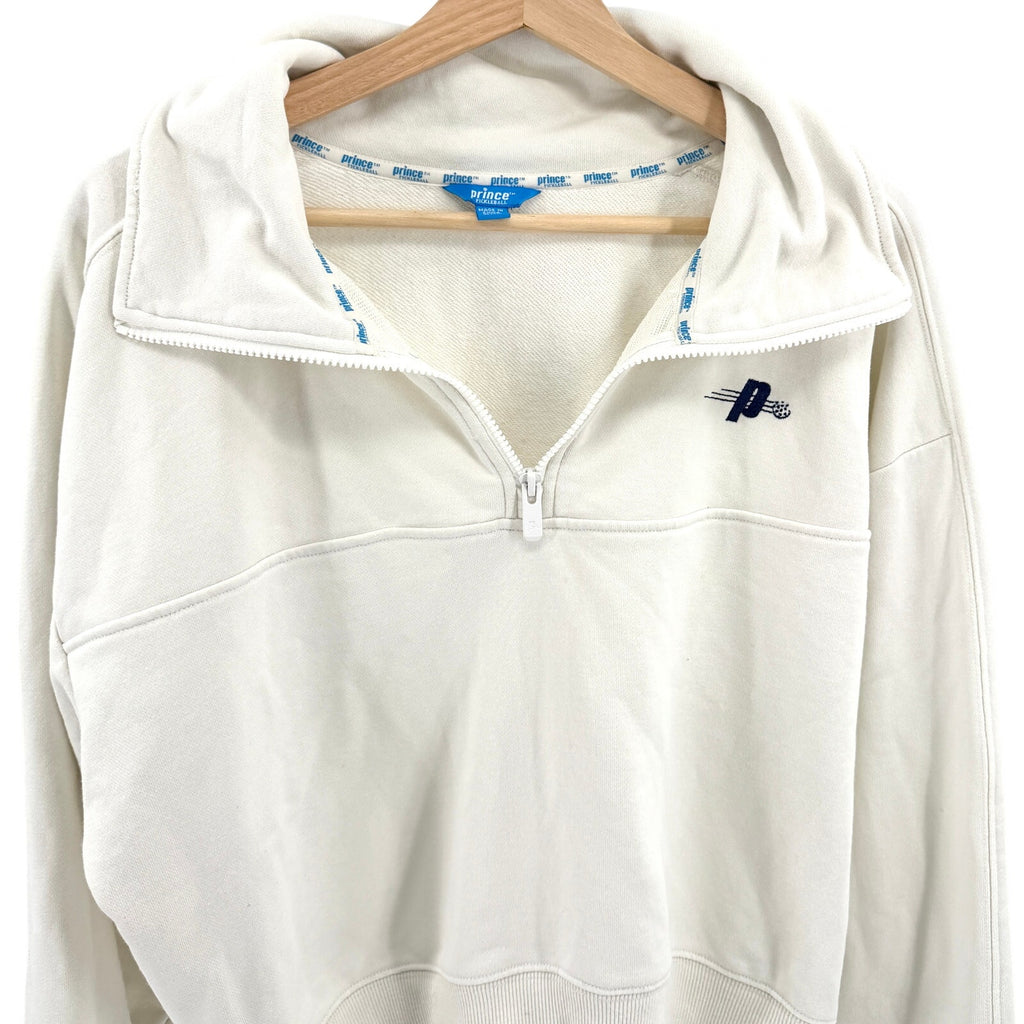 Prince Pickleball White Sporty Half Zip Cropped Sweatshirt