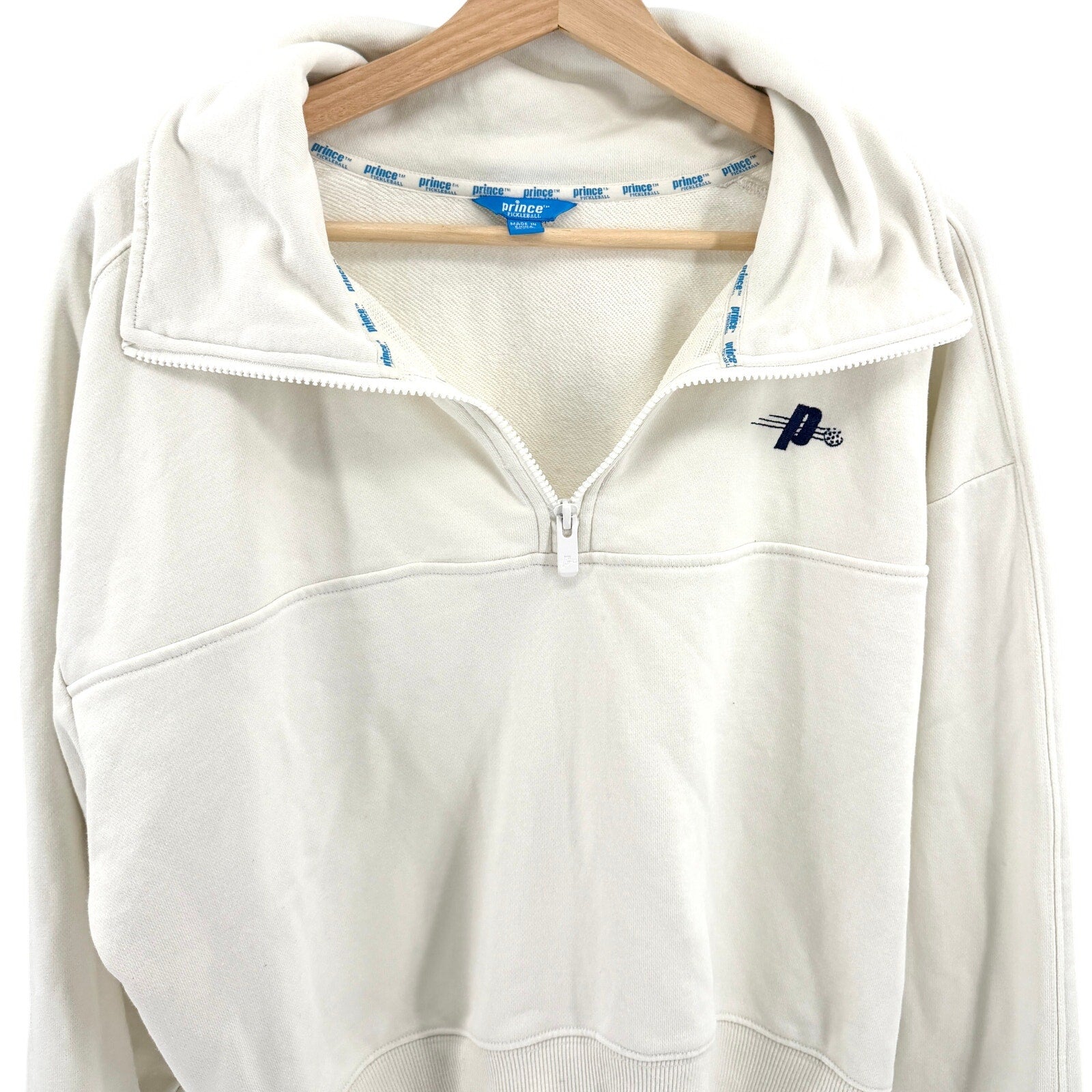Prince Pickleball White Sporty Half Zip Cropped Sweatshirt