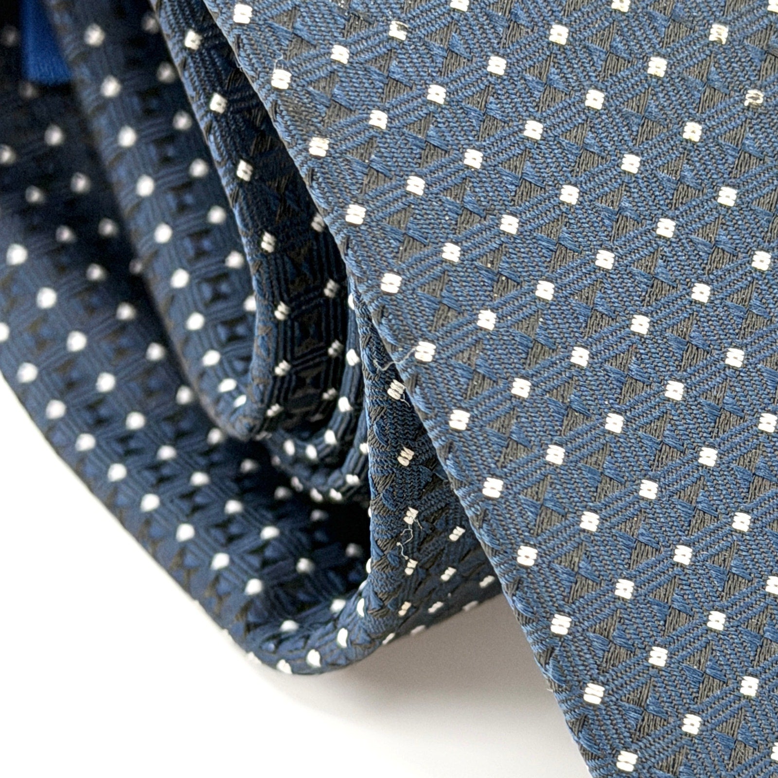 Vintage 90s Valentino Blue White Polkadot Geometric Traditional Necktie