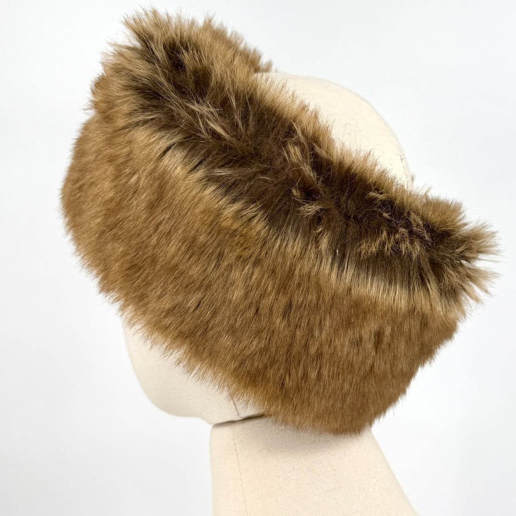 Vintage Y2K Brown Faux Fur Fluffy Slip On Warm Winter Headband Wrap
