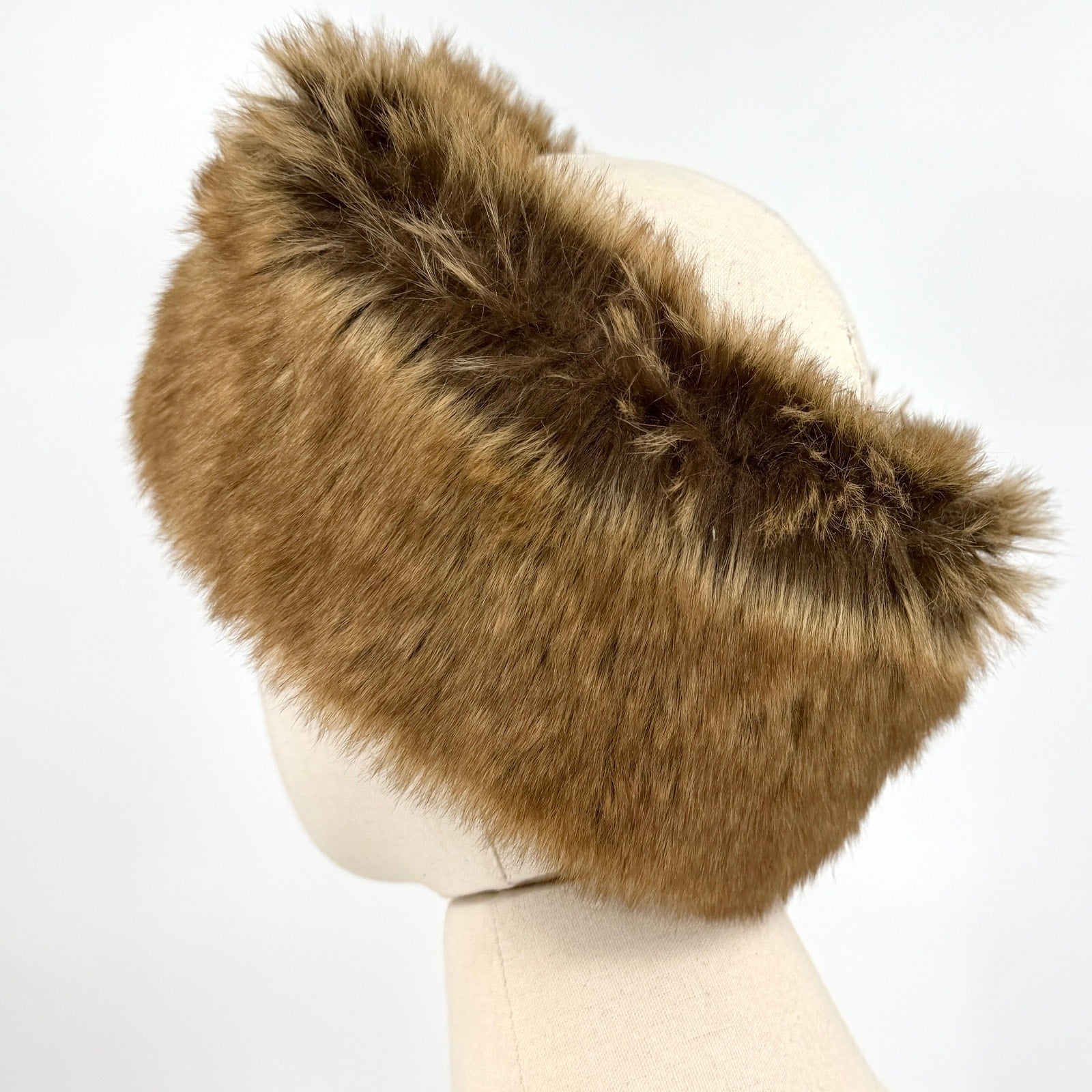 Vintage Y2K Brown Faux Fur Fluffy Slip On Warm Winter Headband Wrap