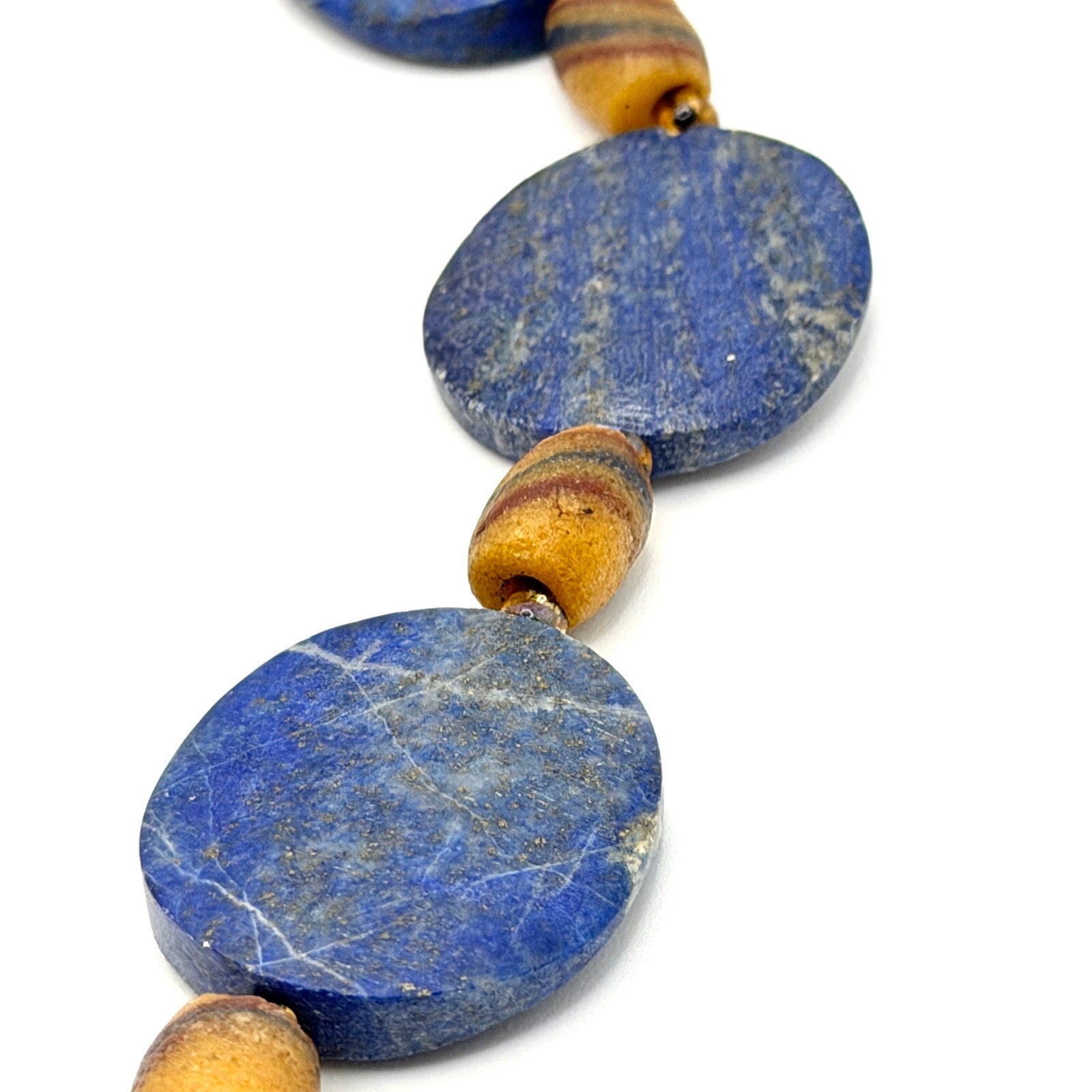 Vintage 90s Lapis Lazuli Wood Hand Carved Frog Fish Netsuke Necklace