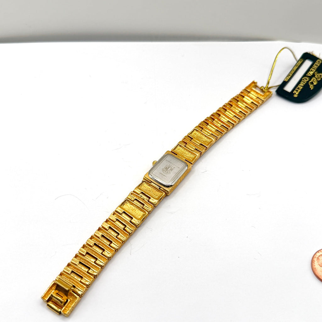 Vintage 80s Geneva One Mic Gold Faux Diamond Glam Cocktail Watch Bracelet