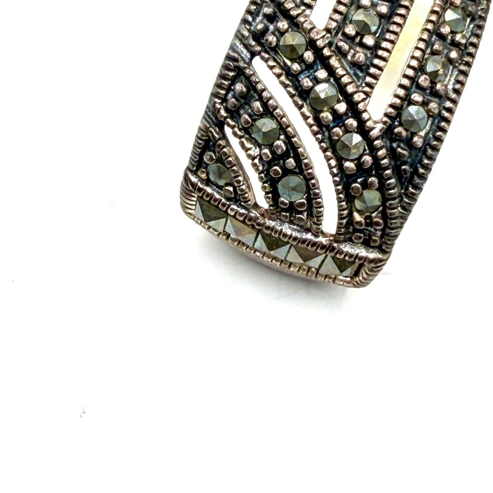 Vintage 90s Sterling Silver Stamped Marcasite Geometric Huggie Earrings