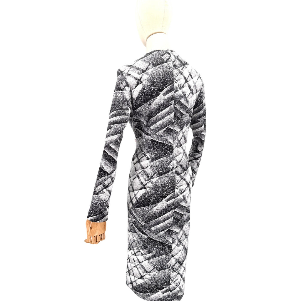 Vintage 90s Sharrone Black White Graphic Print Midi Dress