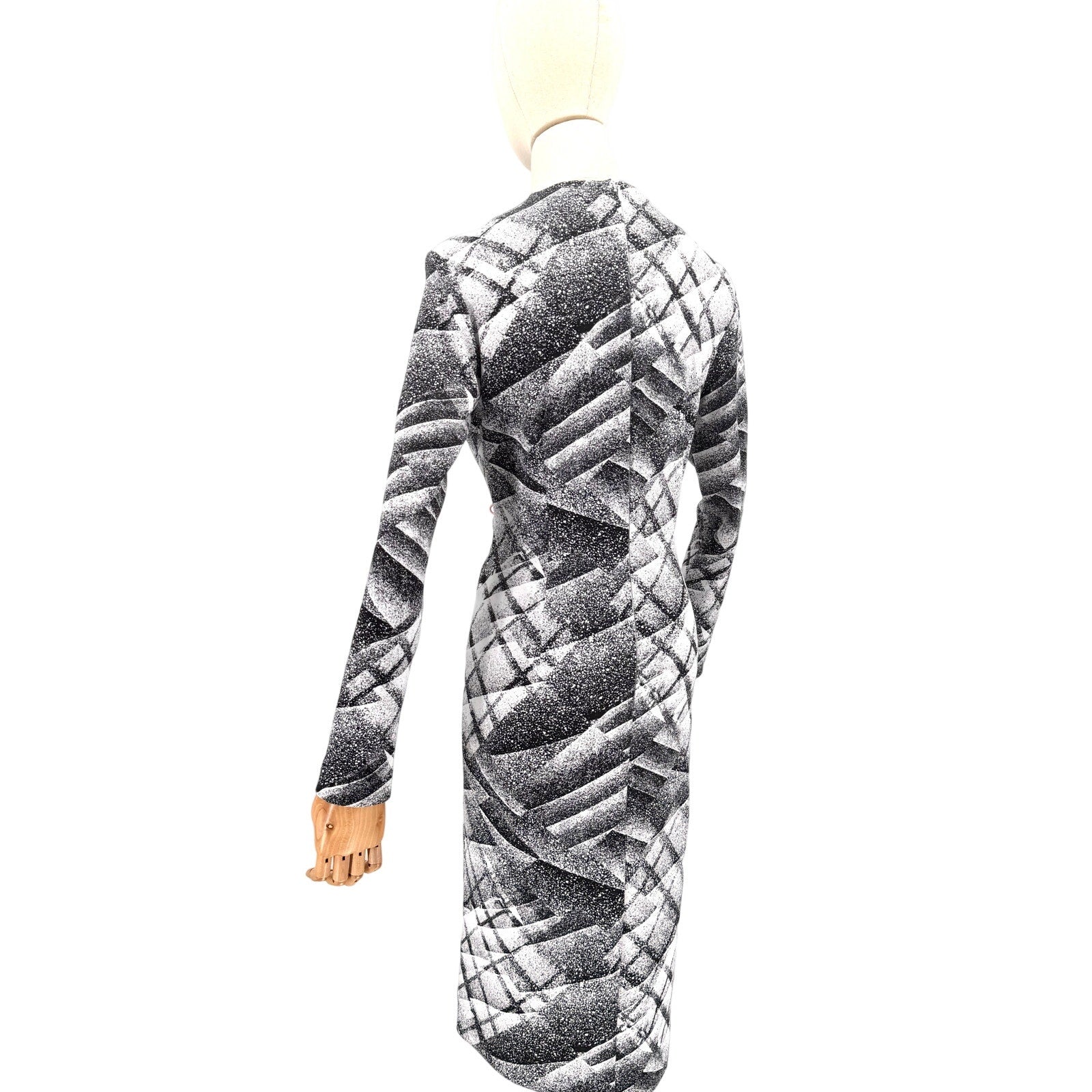 Vintage 90s Sharrone Black White Graphic Print Midi Dress