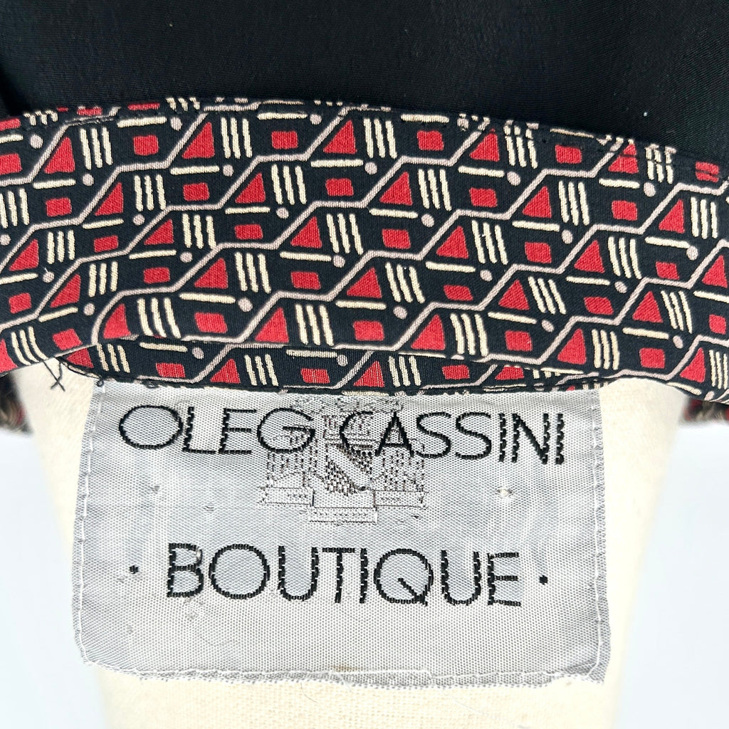 Vintage 1980s Oleg Cassini Boutique Red Black Geometric Dress