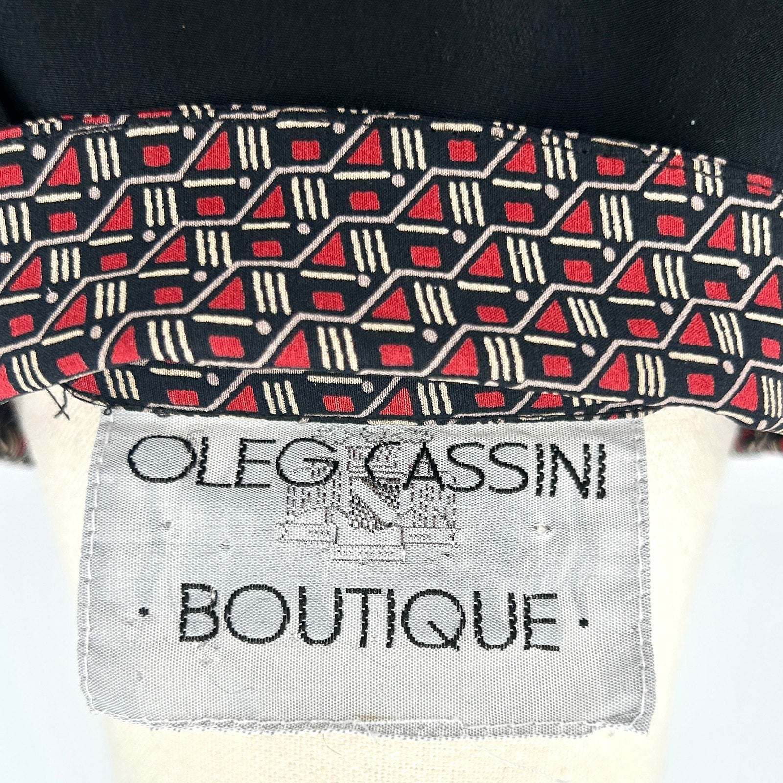 Vintage 1980s Oleg Cassini Boutique Red Black Geometric Dress