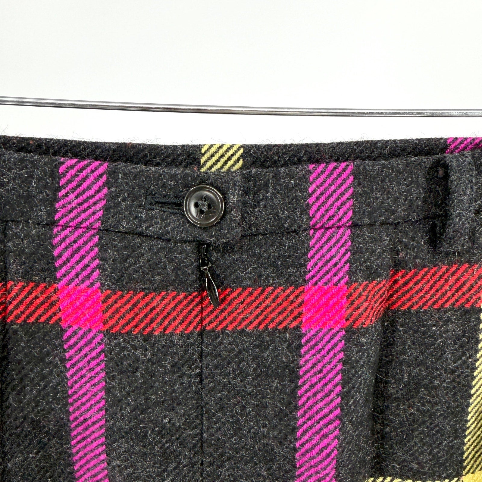 Vintage 90s Mondi Charcoal Wool Neon Plaid Pencil Mini Skirt